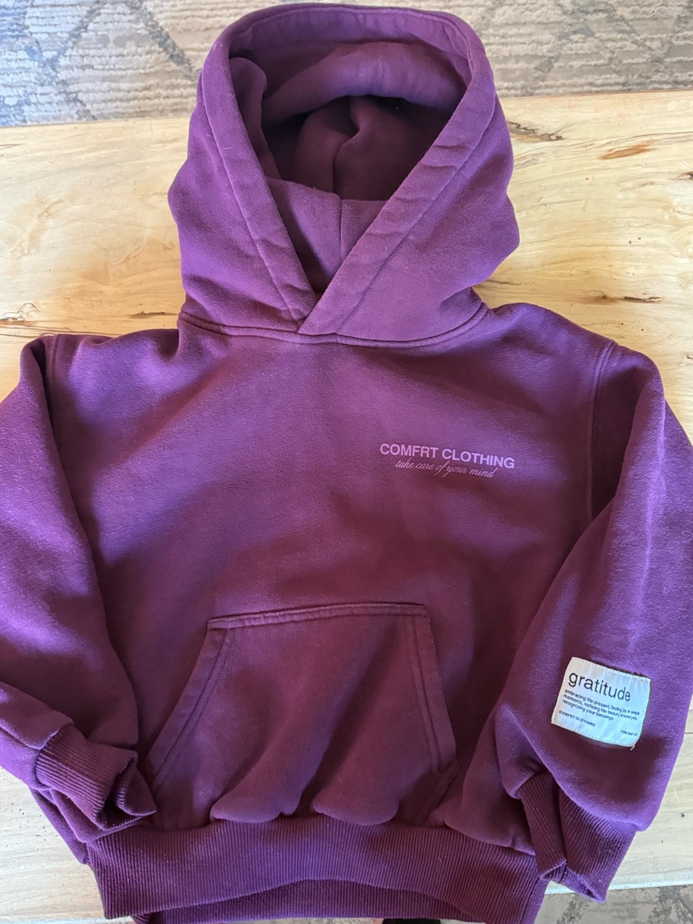 Cmfrt Clothing Kids' Plum, Oversized/Weighted with 'Gratitude' Sleeve Patch